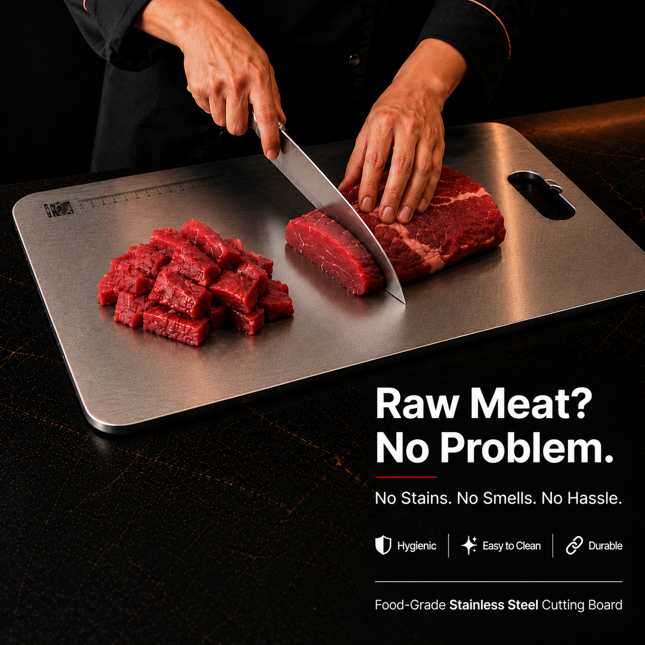 Premium Stainless Steel Cutting Board With Measurement Scale (36 * 25 cm)