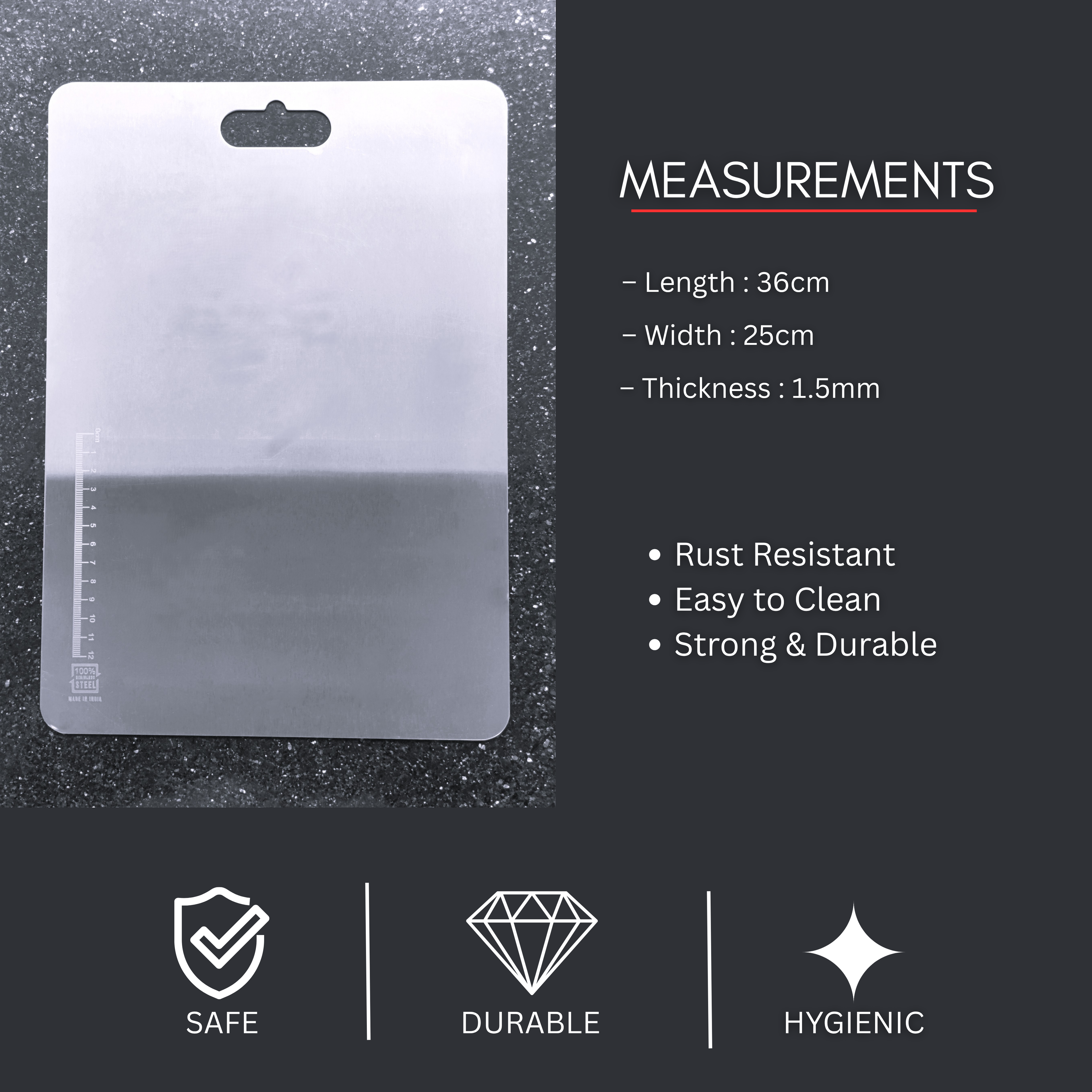 Premium Stainless Steel Cutting Board With Measurement Scale (36 * 25 cm)