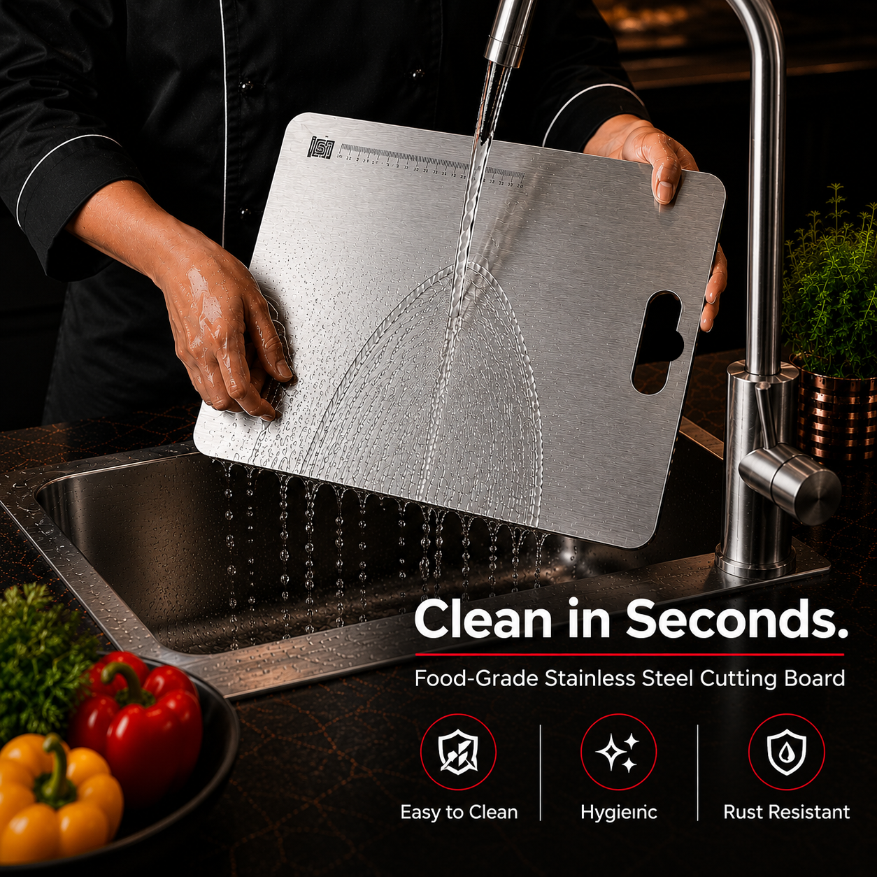 Premium Stainless Steel Cutting Board With Measurement Scale (36 * 25 cm)